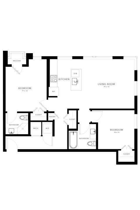 Floor plan for 2 beds, 2 baths, 860 sqft